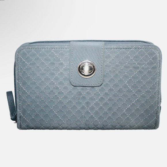 VERA BRADLEY RFID Turnlock Wallet Charcoal Mini Quilted Microfiber - Picture 1 of 11